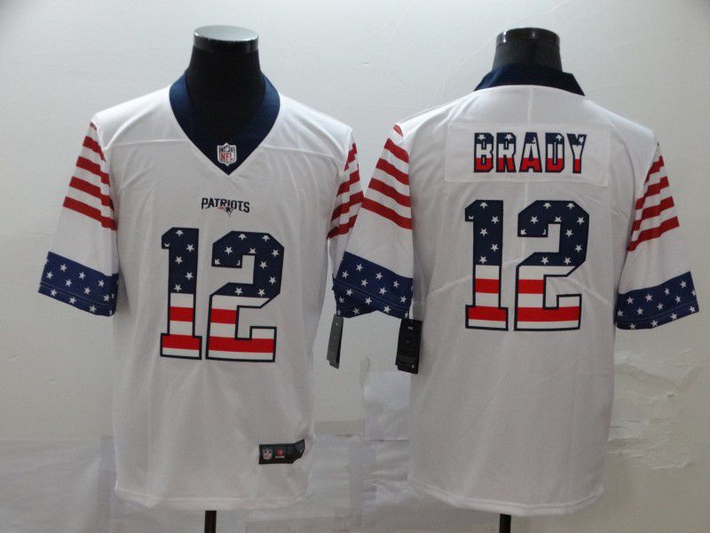 Men New England Patriots #12 Brady White Retro USA Flag Nike NFL Jerseys